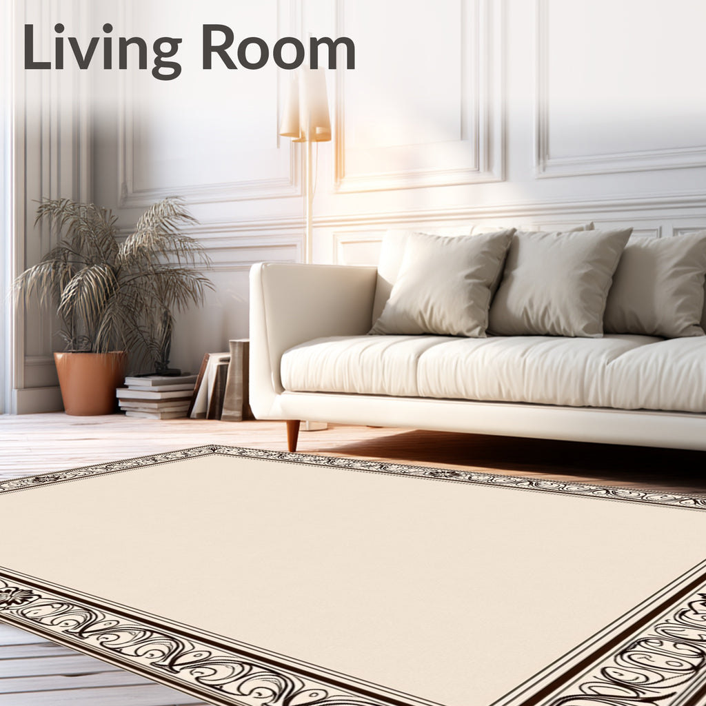 Elegant Chocolate Swirl Floral Border Rug