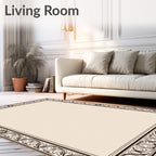 Elegant Chocolate Swirl Floral Border Rug
