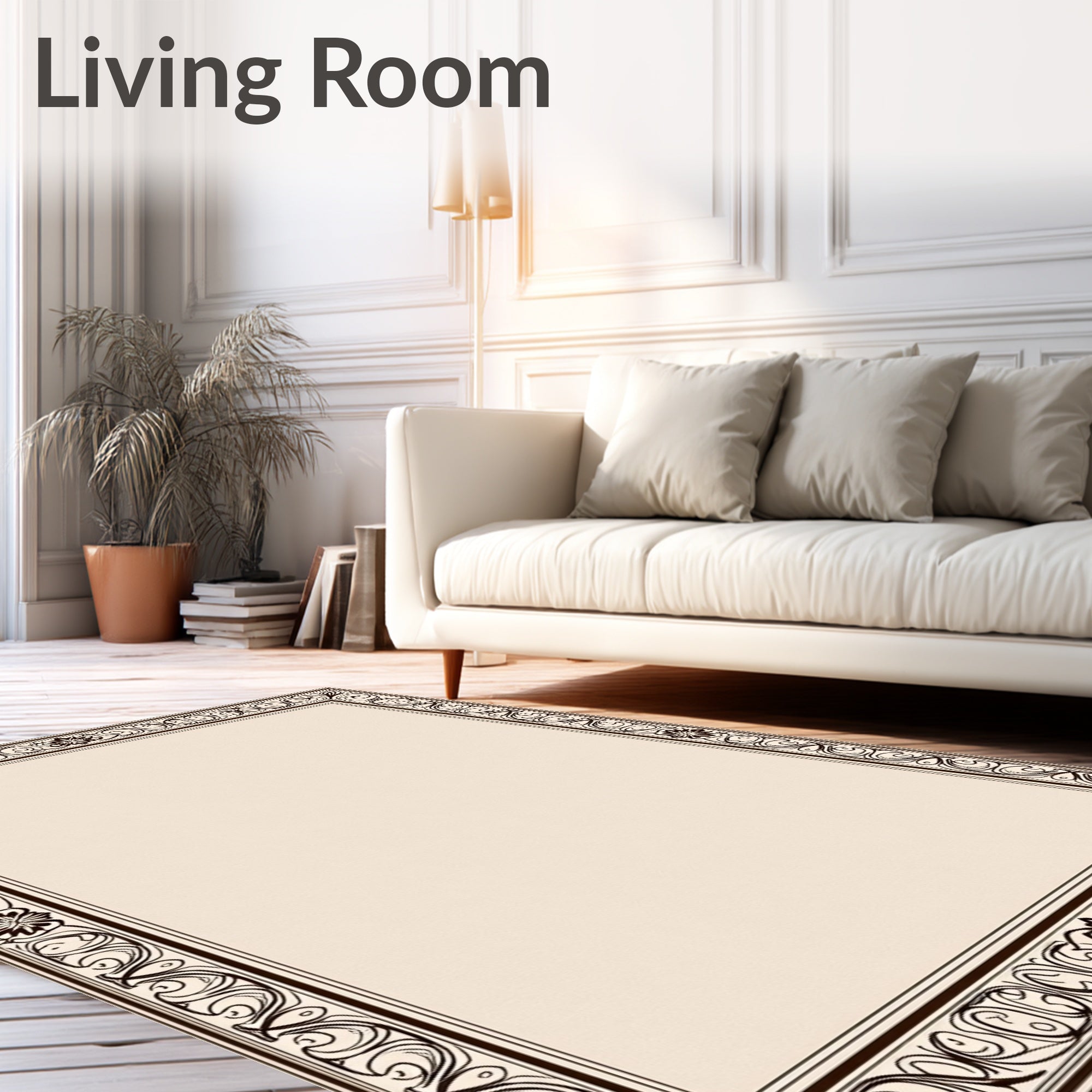 Elegant Chocolate Swirl Floral Border Rug
