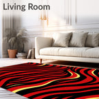Bold Red Black Wavy Stripe Rug