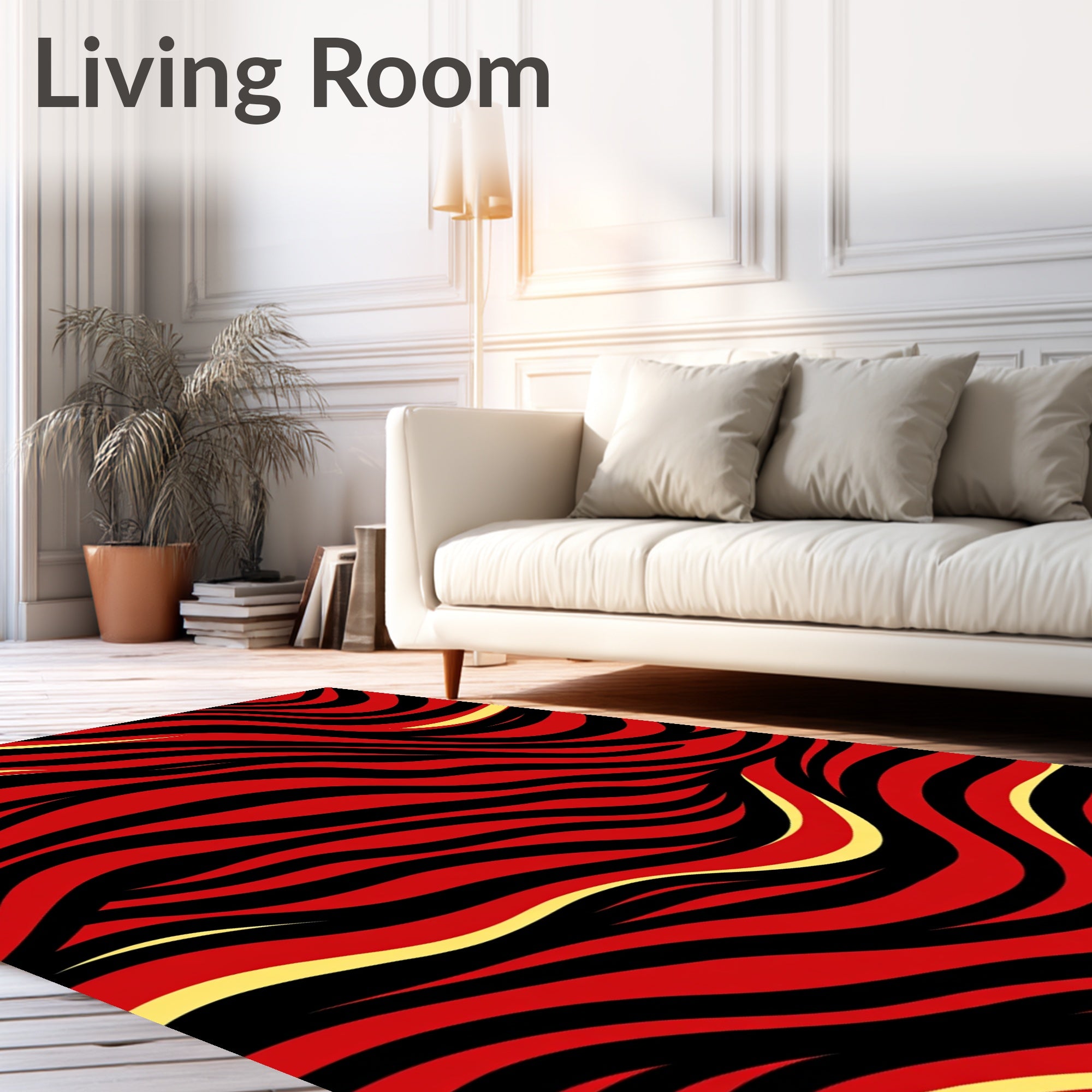 Bold Red Black Wavy Stripe Rug