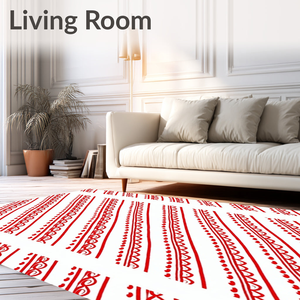 Red White Diagonal Heart Stripe Ribbon Rug