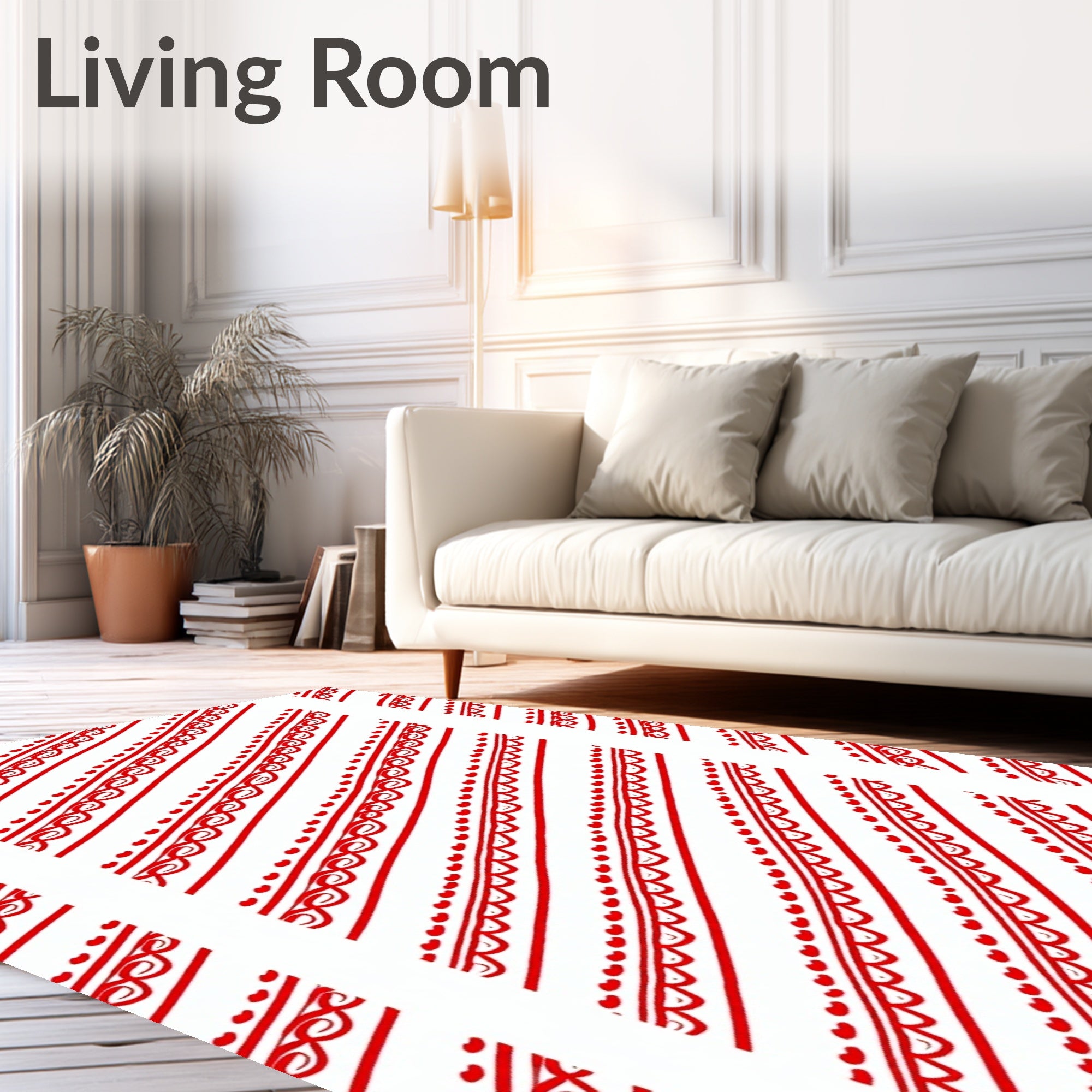Red White Diagonal Heart Stripe Ribbon Rug