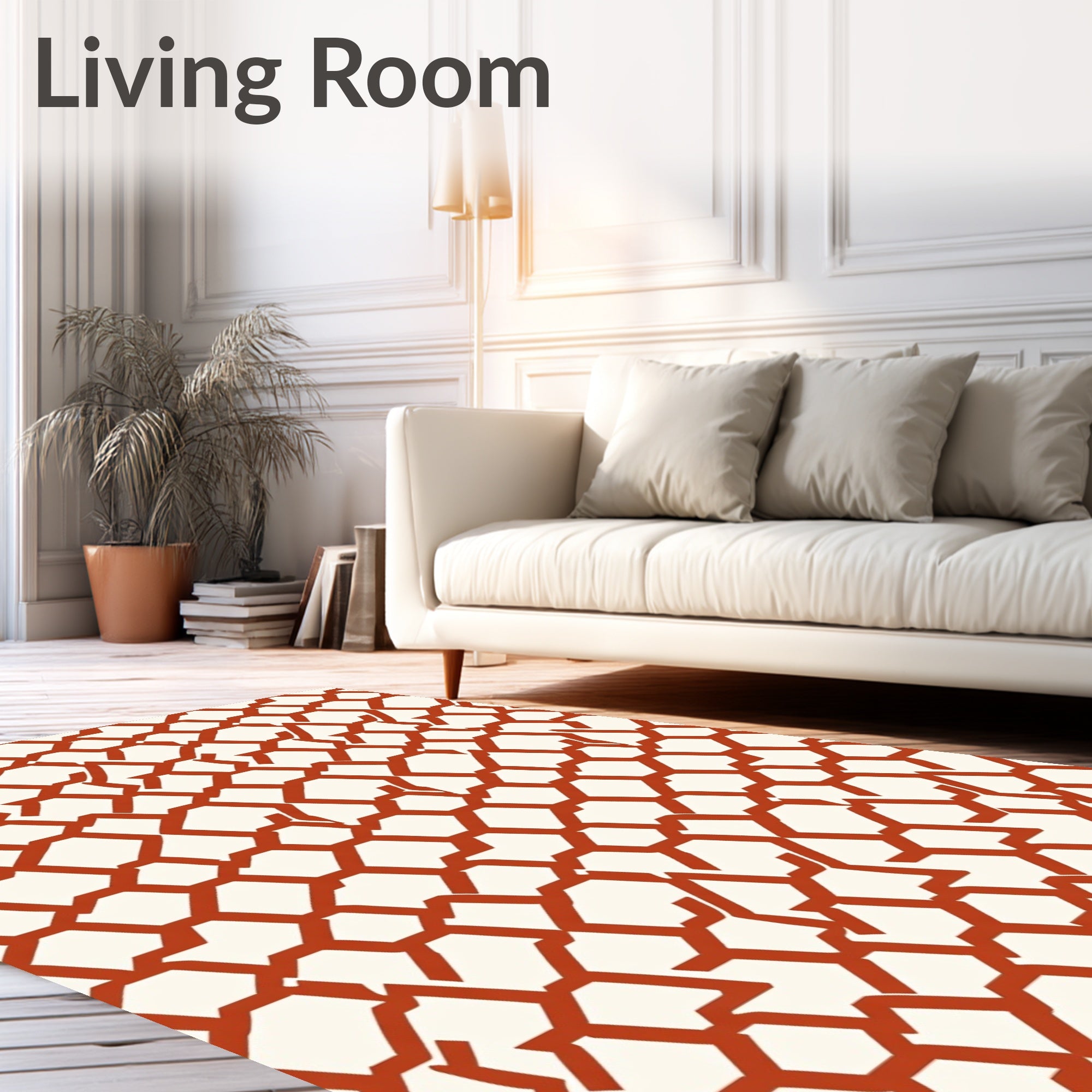 Terracotta Geometric Interlocking Hexagons Rug