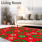 Red Green Floral Geometric Medallion Rug