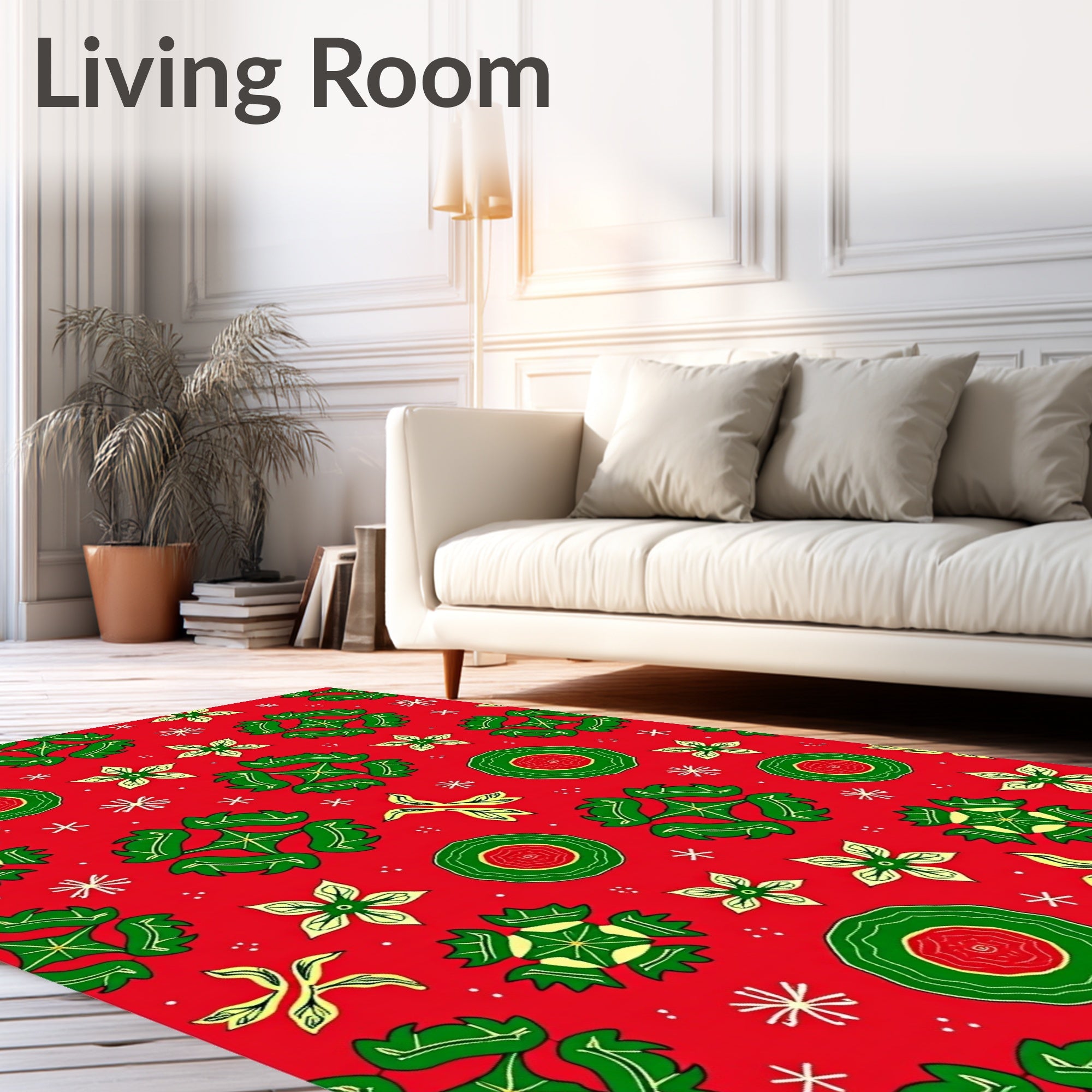 Red Green Floral Geometric Medallion Rug