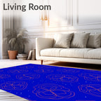 Vibrant Coral Flower Scatter Blue Background Rug
