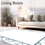 Navy Floral Border Sketch Rug