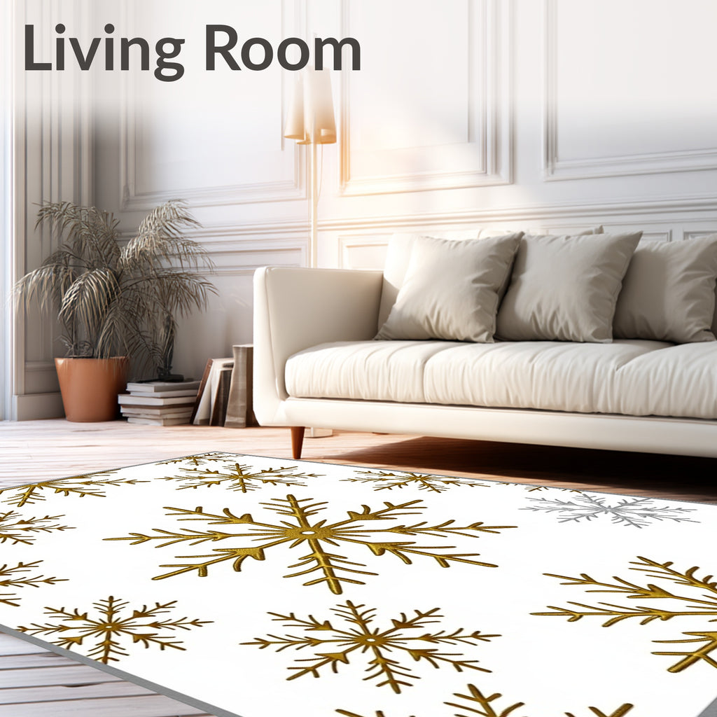 Gold Snowflake Scatter on White Background Rug