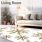 Gold Snowflake Scatter on White Background Rug