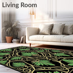 Art Nouveau Green Leaf Swirl Black Rug