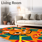 Playful Orange Cat Gift Wrapped Scene Rug