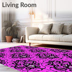 Vibrant Fuchsia Black Flourish Mandala Rug