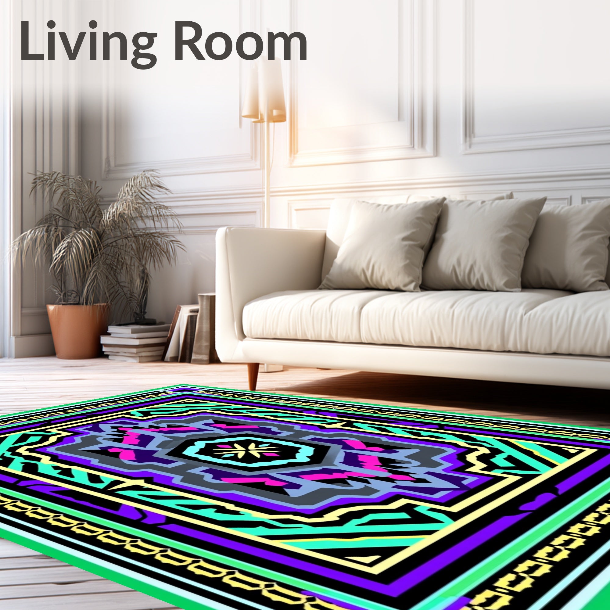 Bold Geometric Medallion Emerald Purple Rug