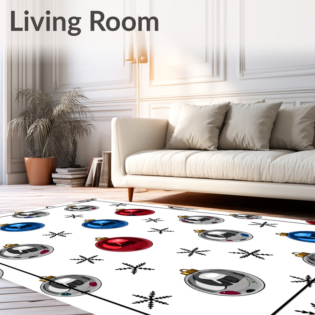 Festive Red Blue Silver Ornaments Snowflakes Rug
