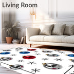 Festive Red Blue Silver Ornaments Snowflakes Rug