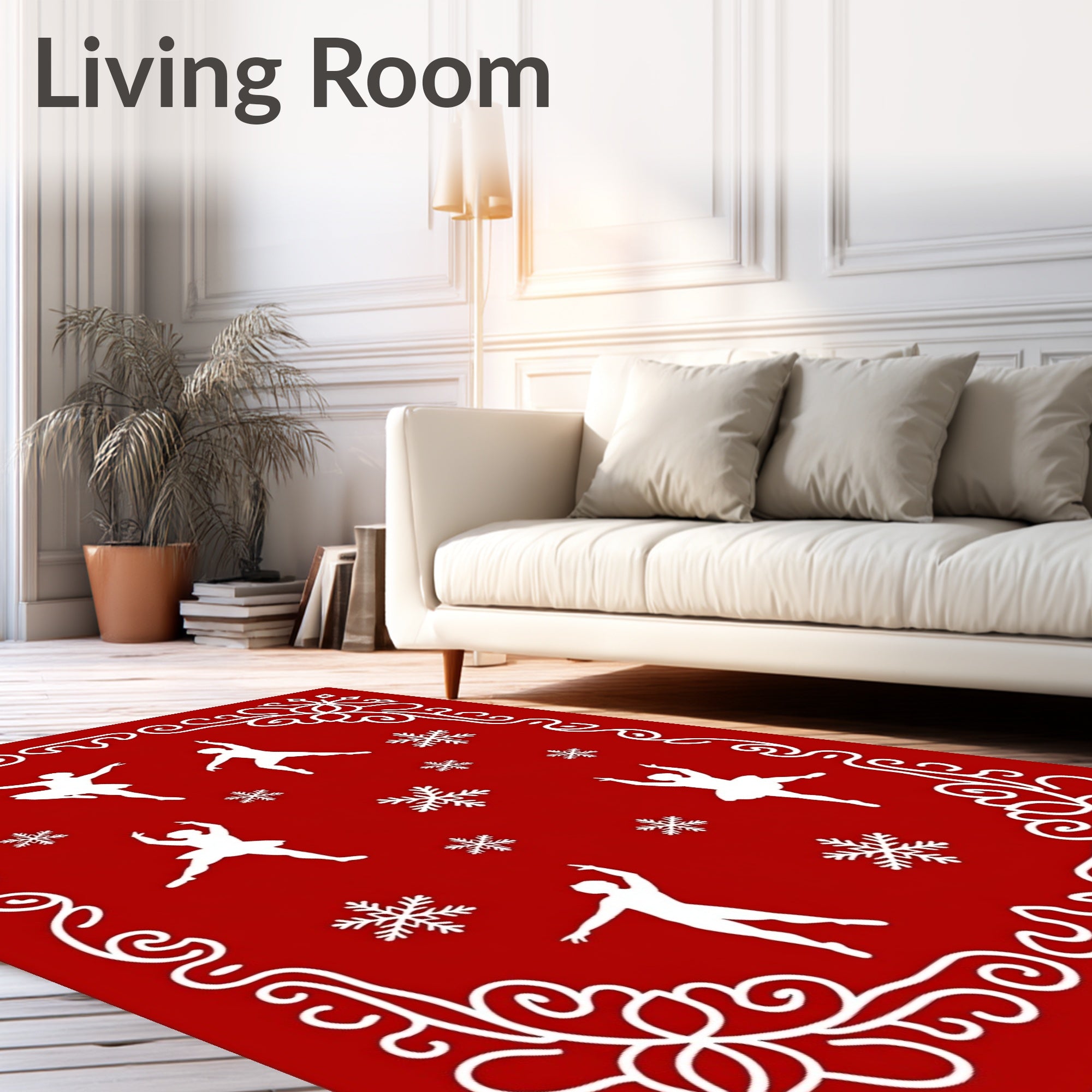 Red Snow Fairy Ballet Dancers Rug