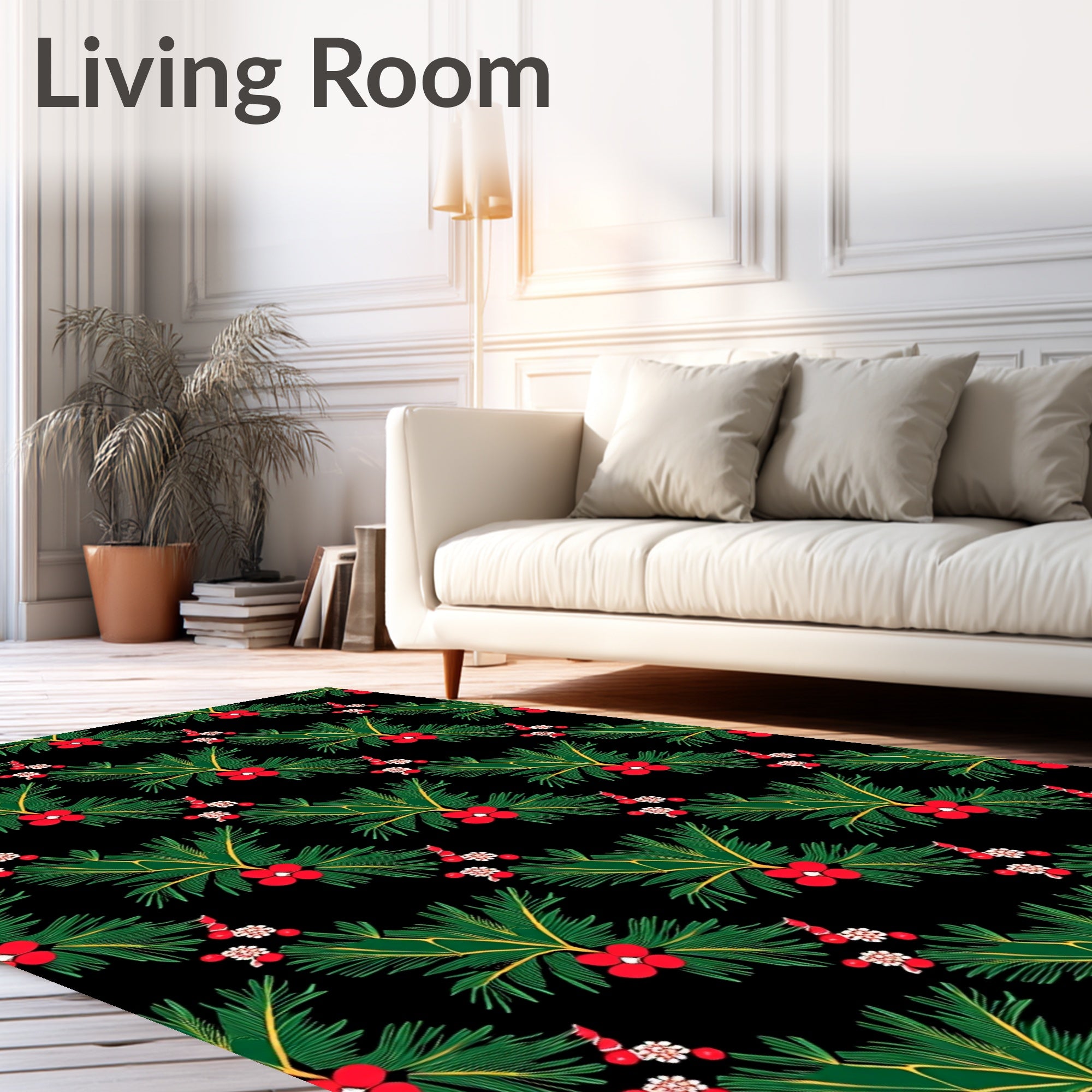 Evergreen Red Berry Garland Stripe Rug