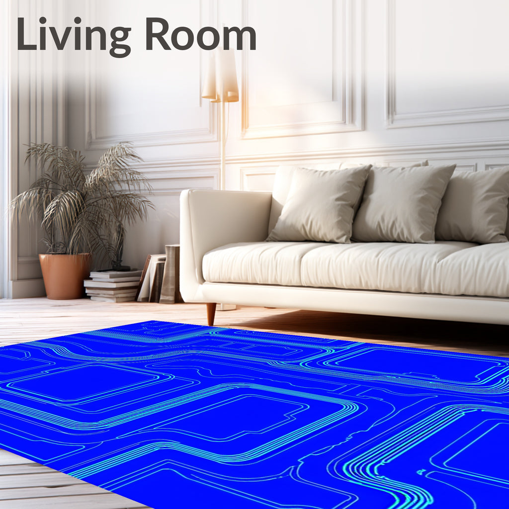 Geometric Circuits Blue Outline Rug