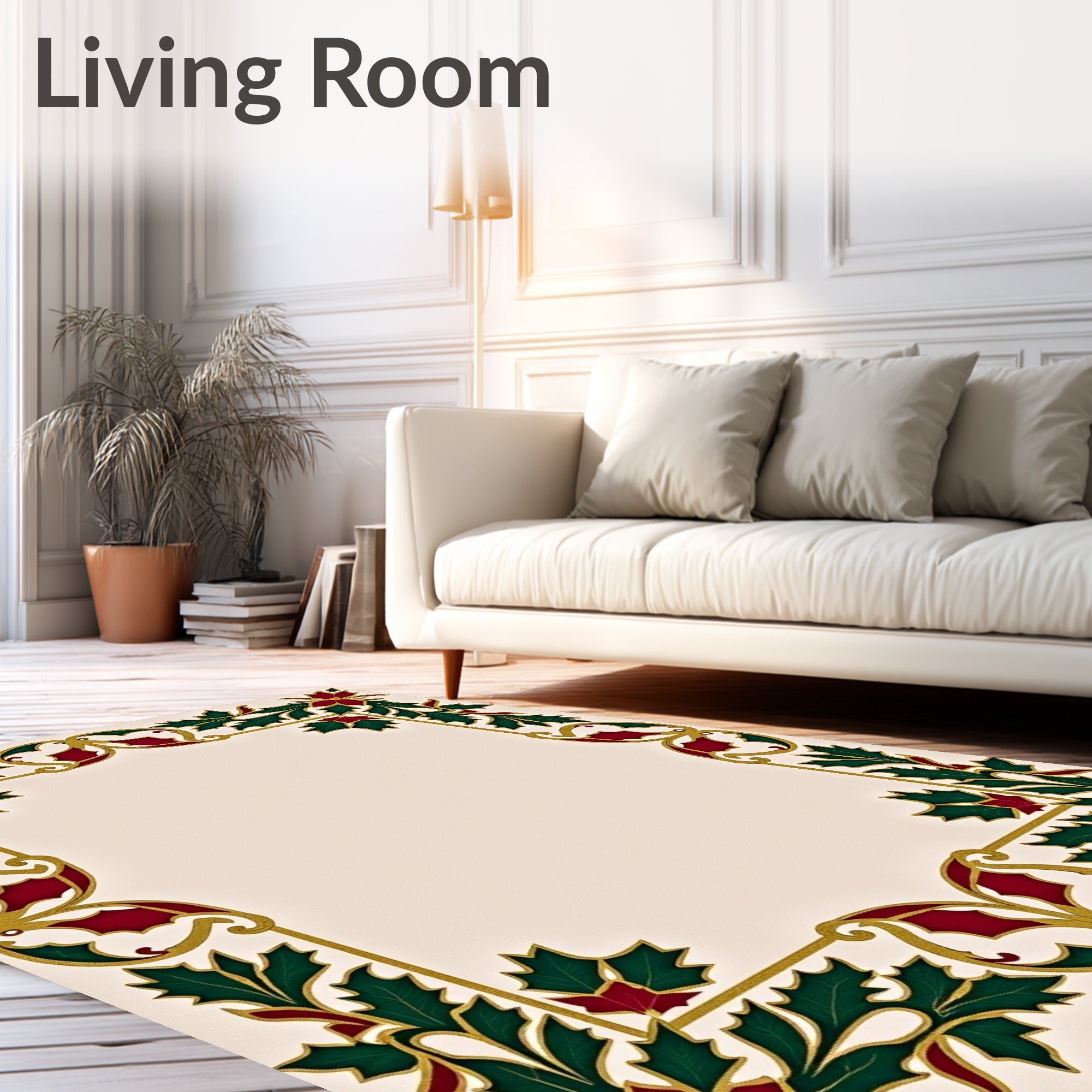 Crimson Holly Leaf Golden Border Rug