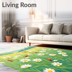 Whimsical Birds Among Daisies Meadow Rug