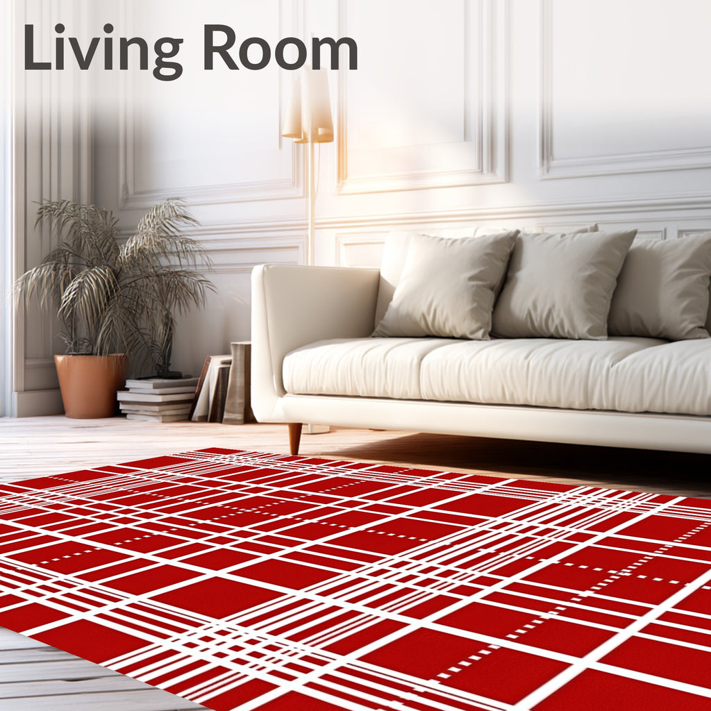 Classic Red White Plaid Squares Rug