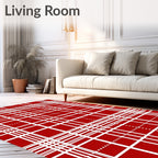 Classic Red White Plaid Squares Rug