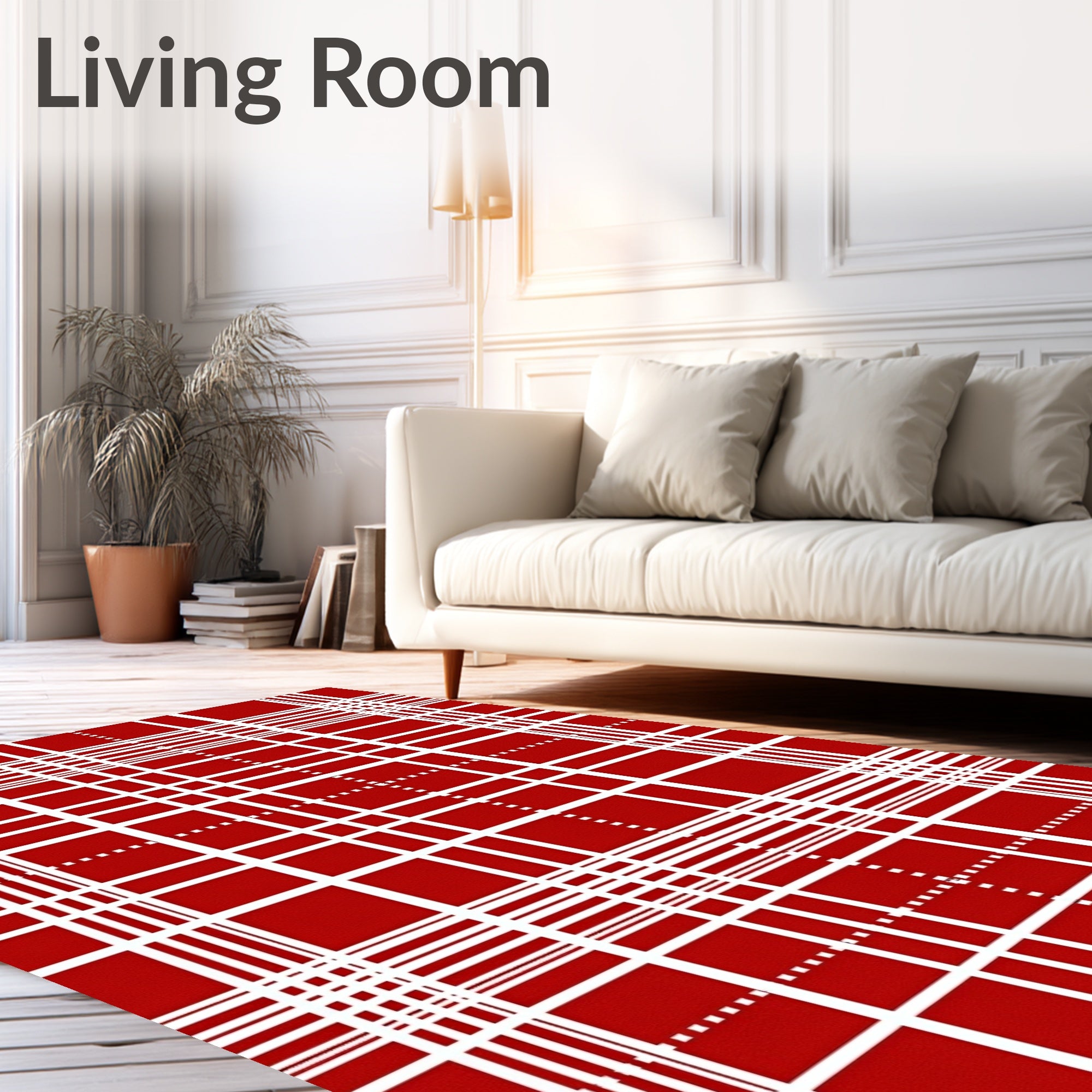 Classic Red White Plaid Squares Rug