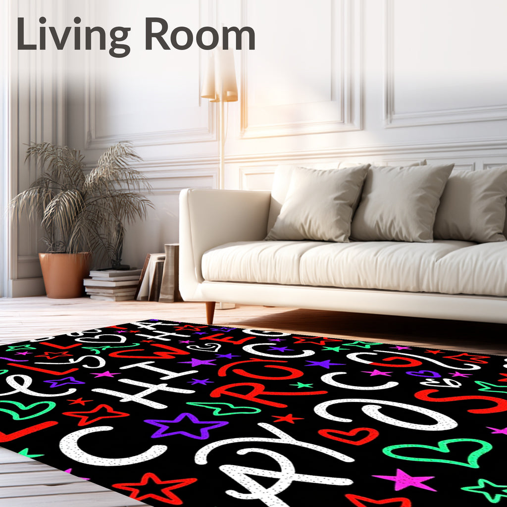 Colorful Alphabet Hearts Stars Rug