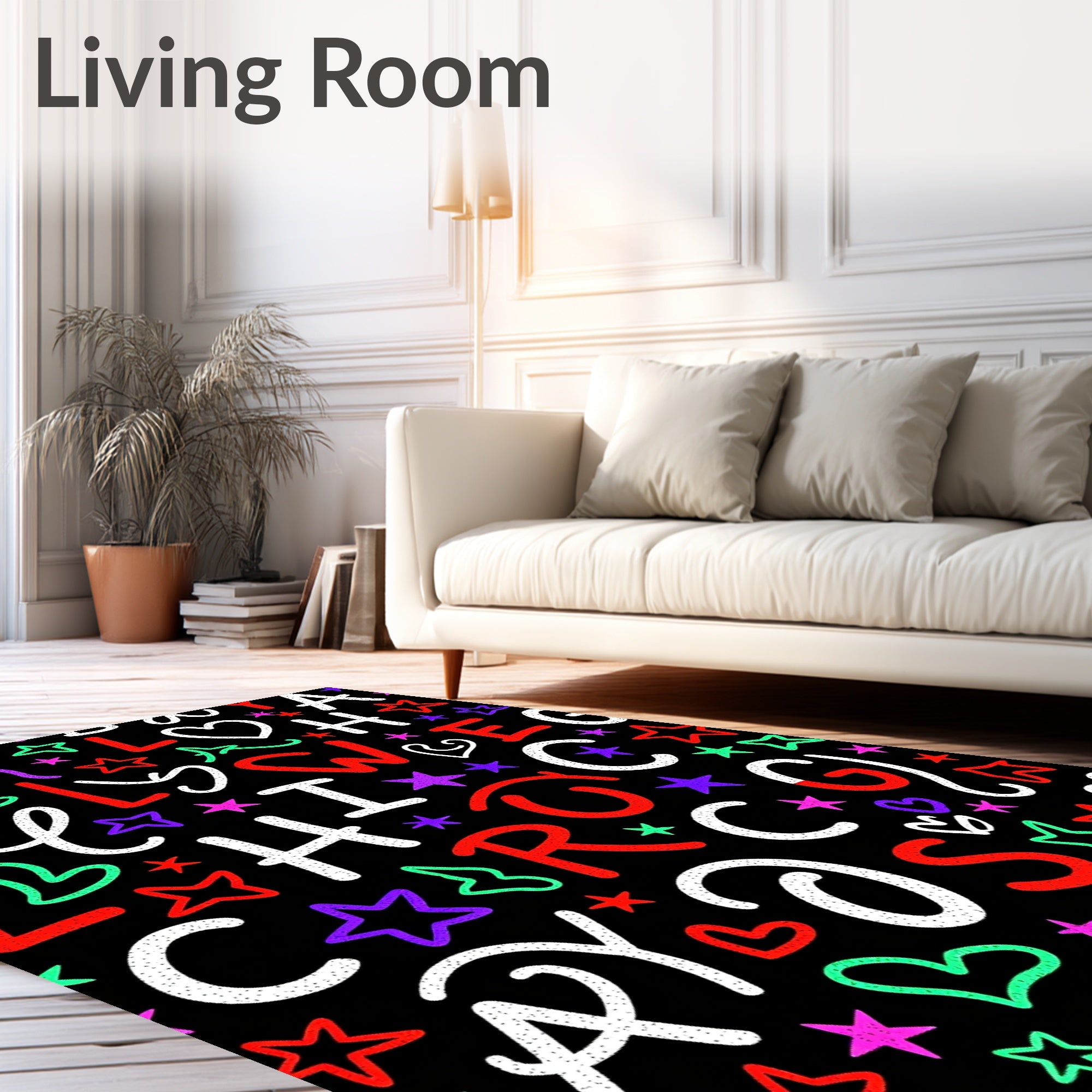 Colorful Alphabet Hearts Stars Rug