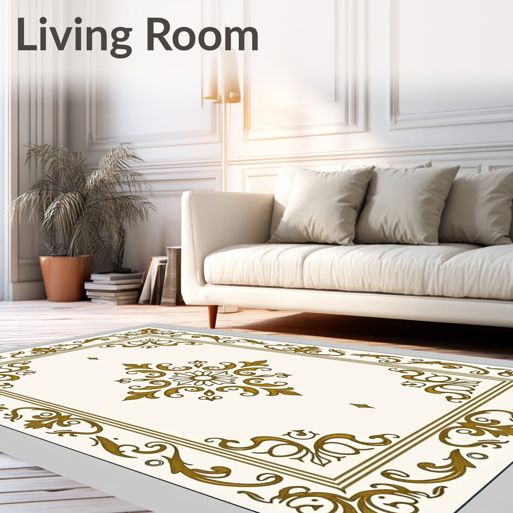 Gold Antique Floral Medallion Frame Rug