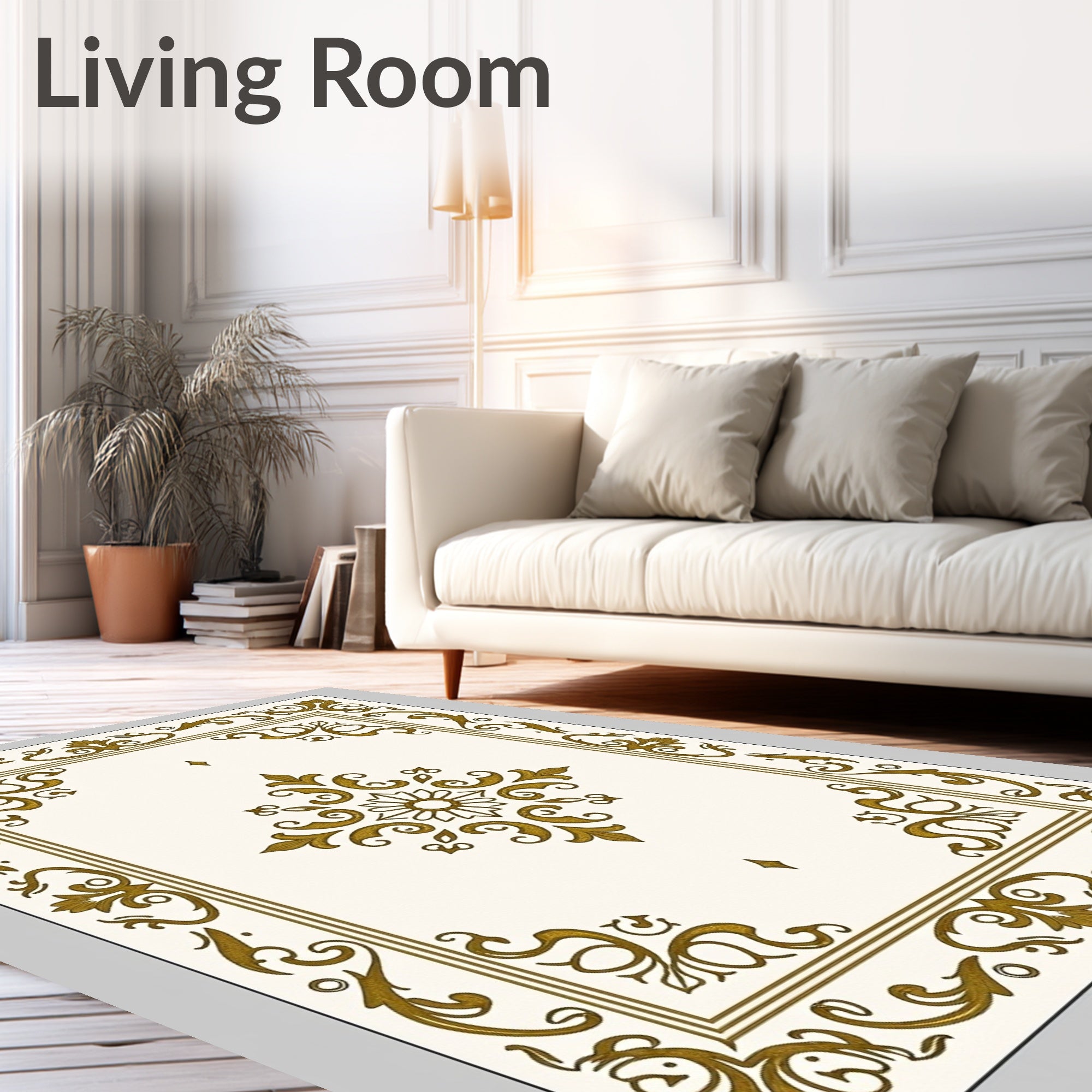 Gold Antique Floral Medallion Frame Rug