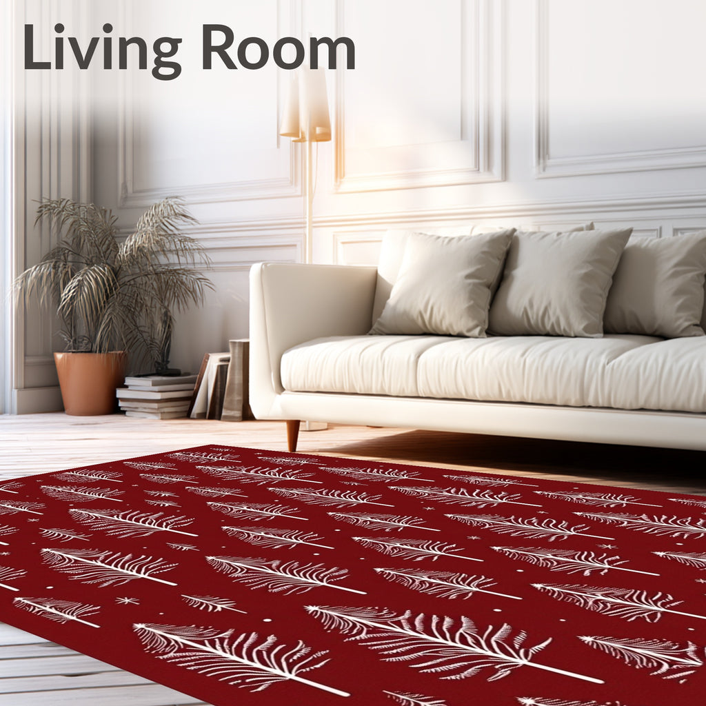 White Pine Forest Crimson Background Rug