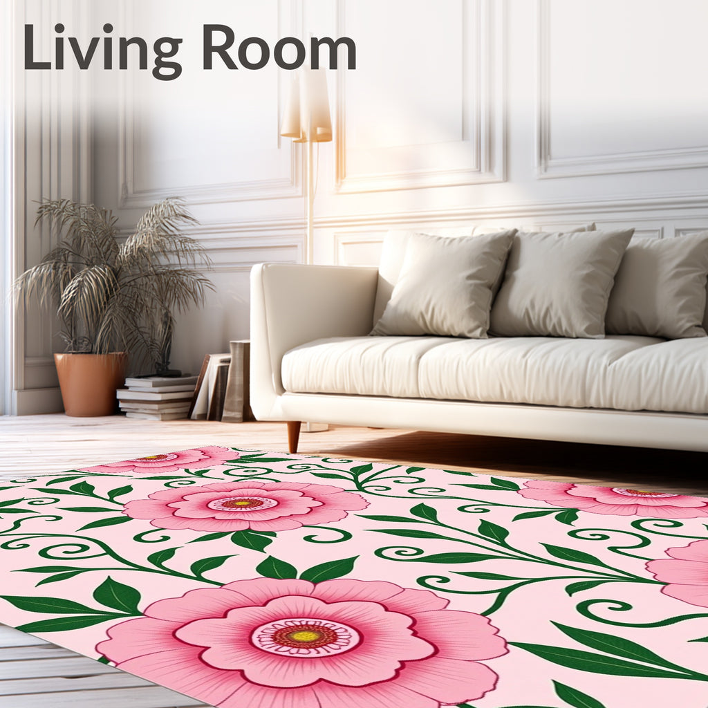 Pink Floral Vine Swirl Rug