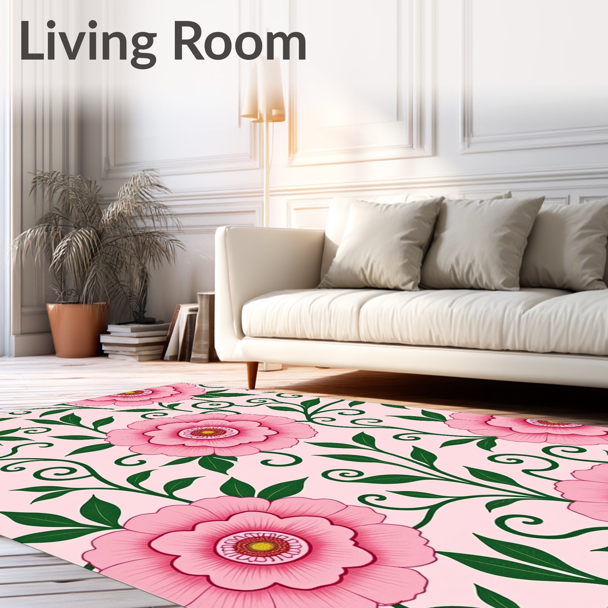 Pink Floral Vine Swirl Rug