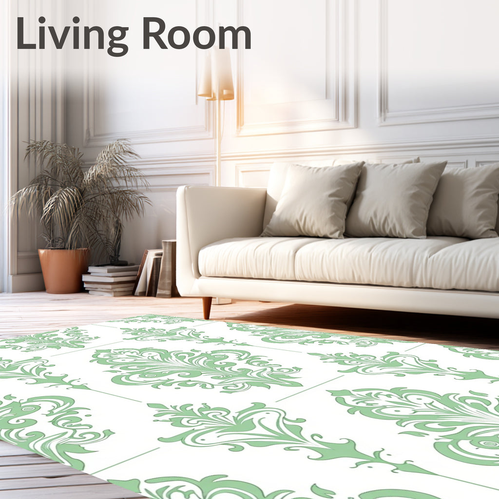 Sage Green Damask Scroll Rug
