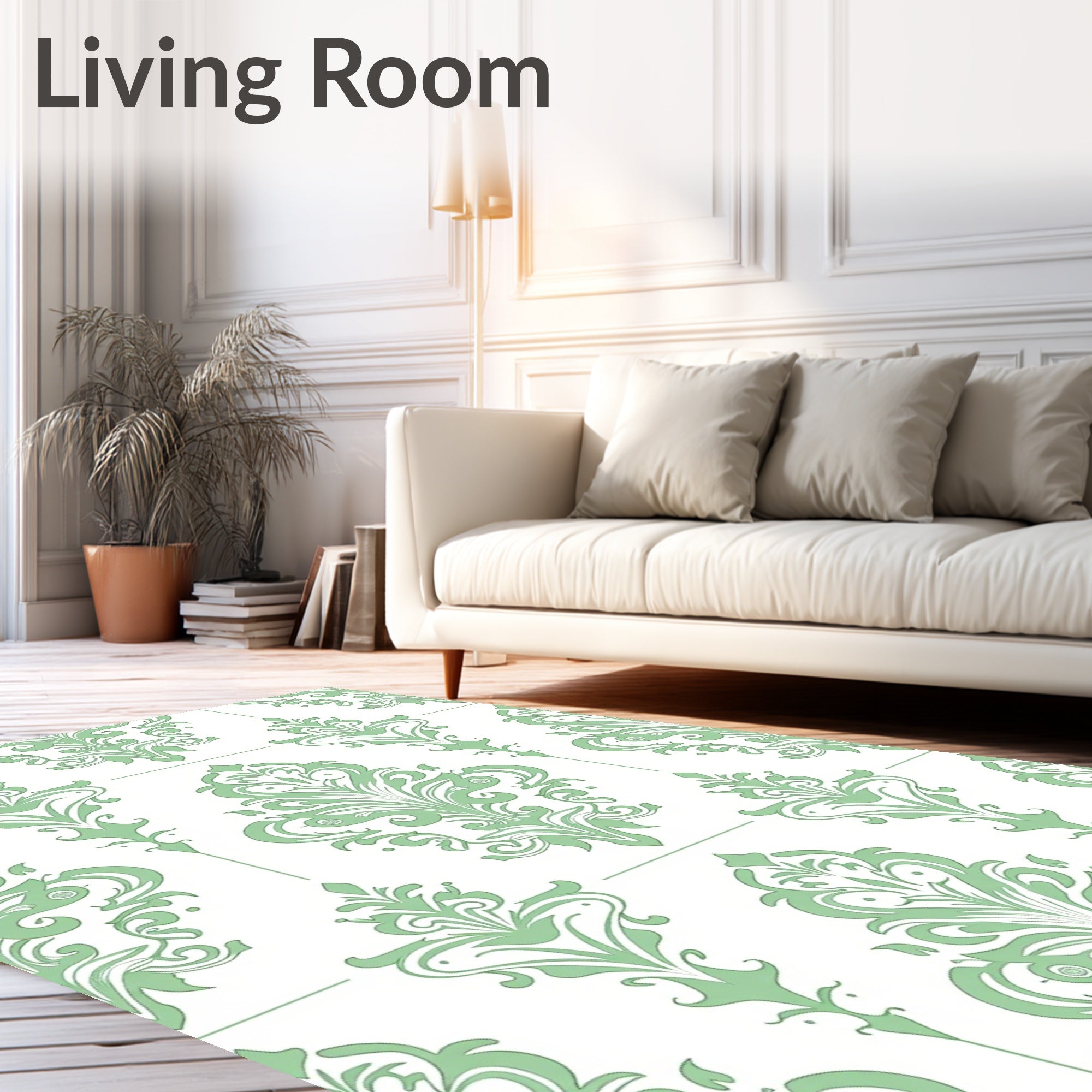 Sage Green Damask Scroll Rug