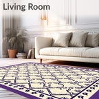 Elegant Ivory Lattice Purple Border Rug