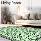 Light Green Black Linear Geometric Composition Rug