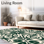 Dark Green Floral Medallion Scroll Rug