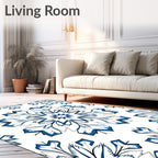 Deep Blue Radial Leaf Mandala Rug