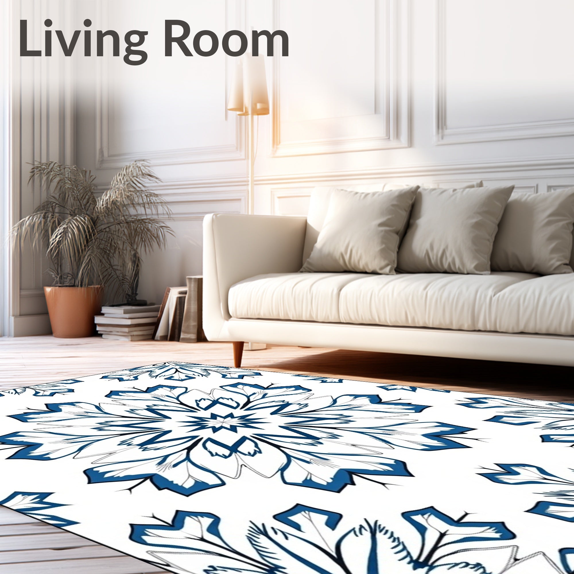 Deep Blue Radial Leaf Mandala Rug