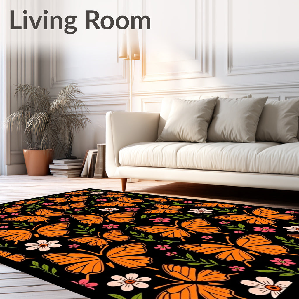 Orange Butterfly Garden Floral Accents Rug