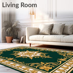 Emerald Gold Floral Medallion Border Rug