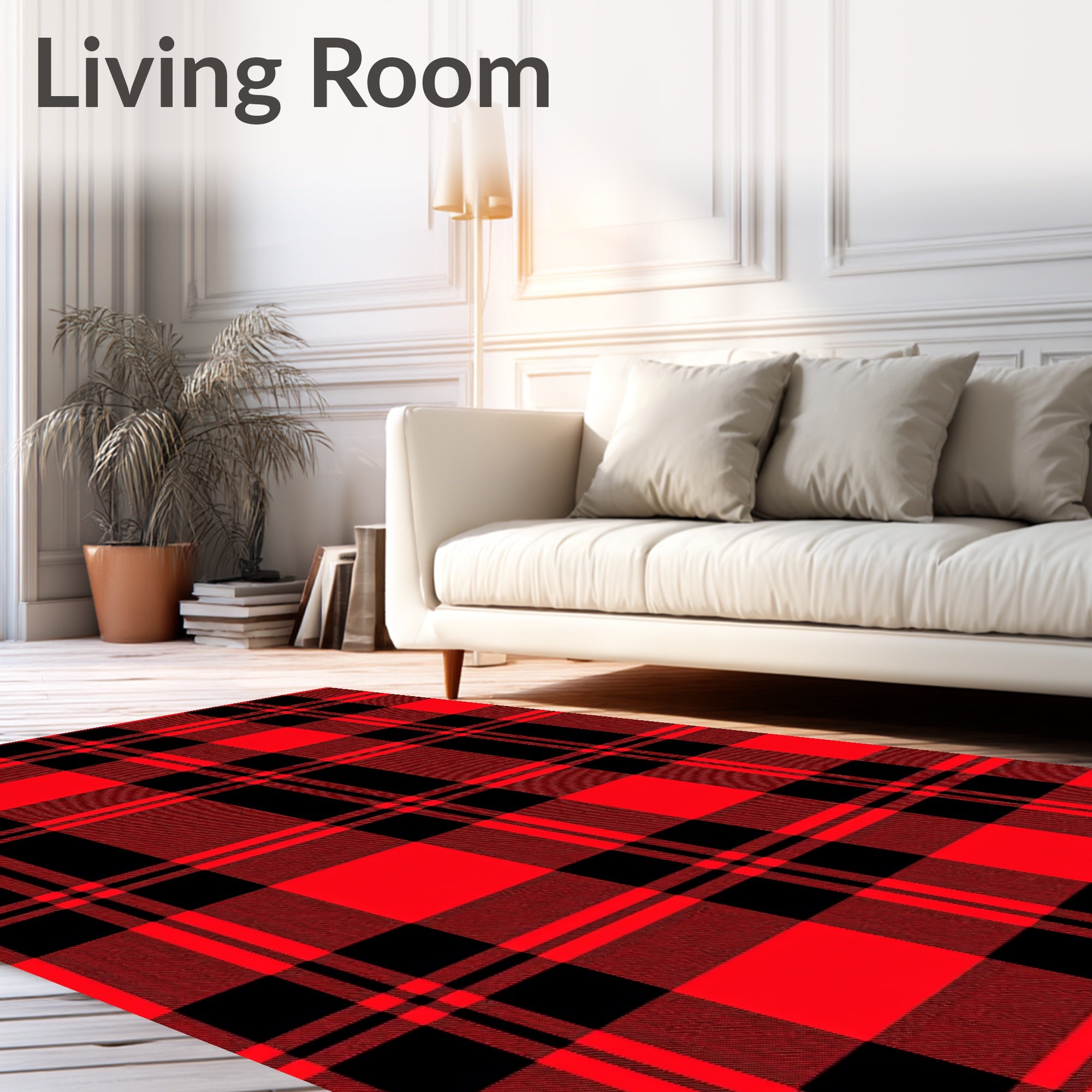 Red Black Plaid Traditional Check Rug