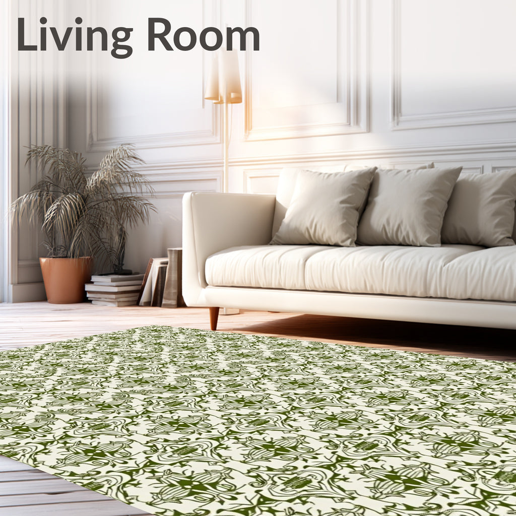 Ornate Green Floral Arch Medallion Rug