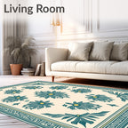 Teal Floral Botanical Cream Rug