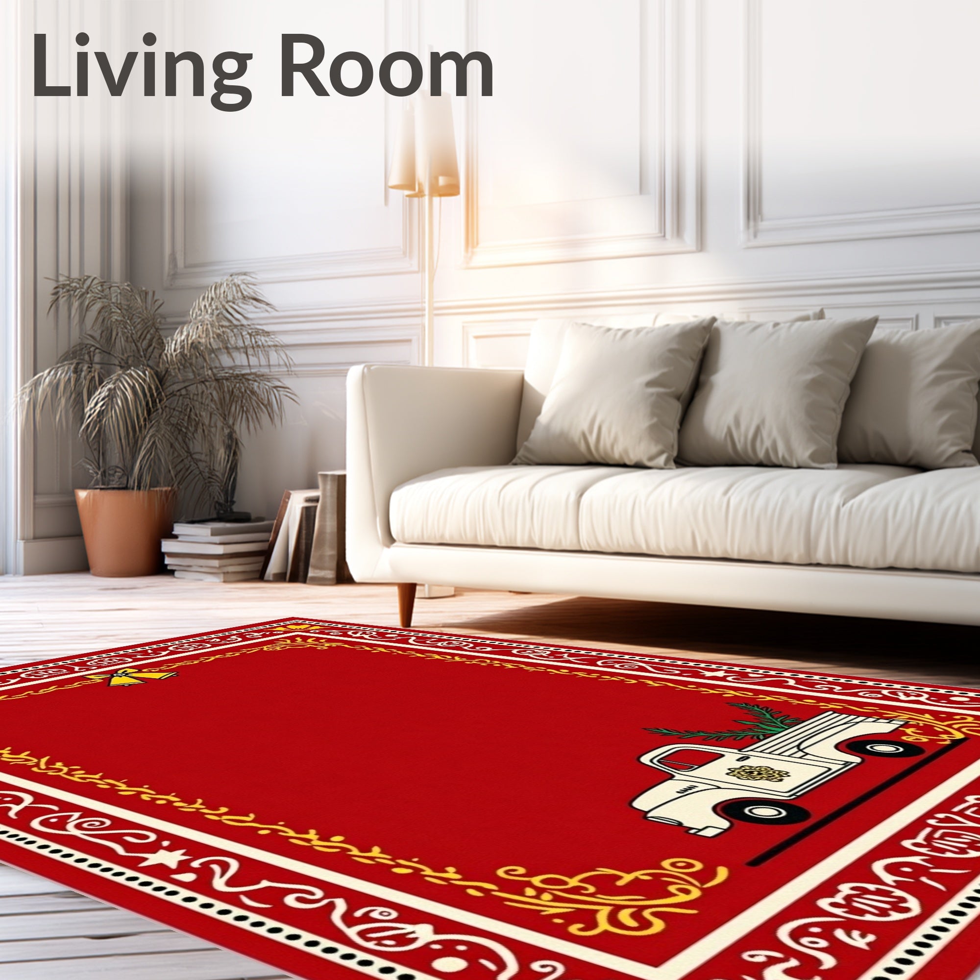 Vintage Red Truck Christmas Border Rug
