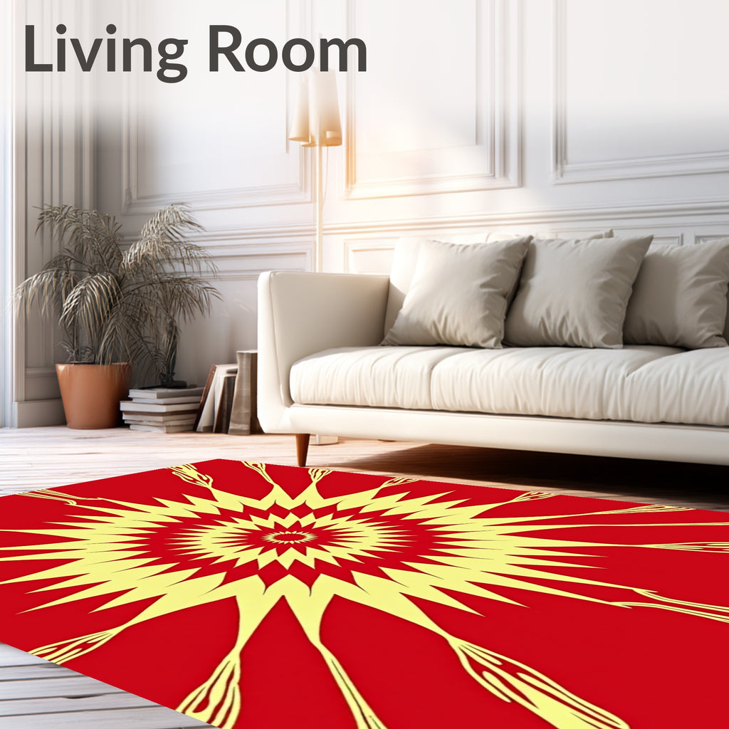 Radiant Yellow Sunburst Red Rug