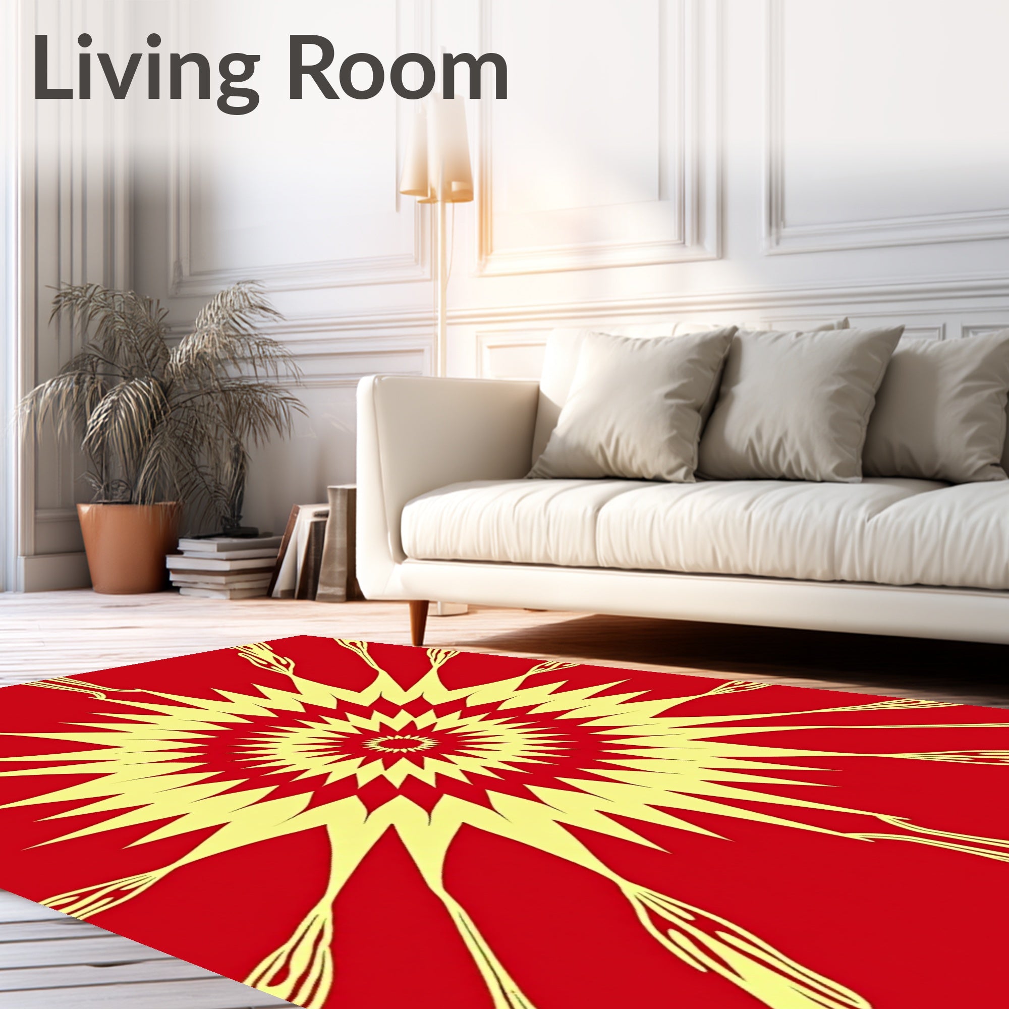 Radiant Yellow Sunburst Red Rug